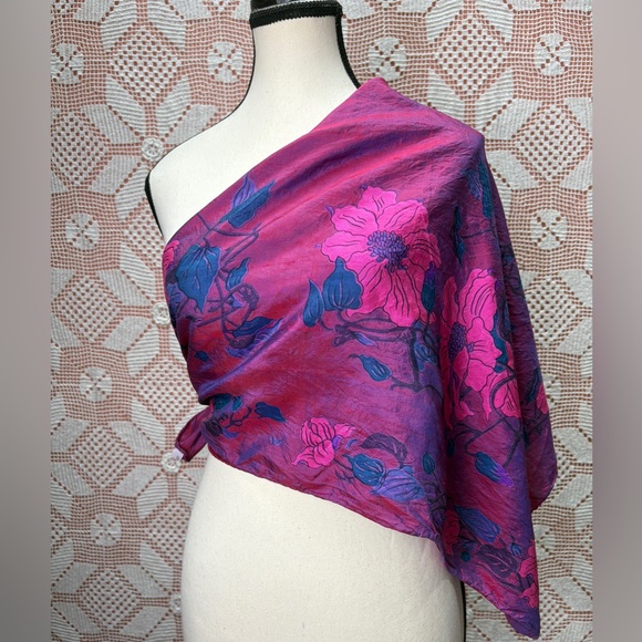 Accessories - 100% Thai Silk Floral Scarf Pink & Purple